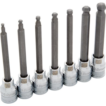 Dynamic Tools 3/8" Drive 7Pcs SAE, Long Ball Nose, Hex Socket Set, 1/8" - 3/8" D010024